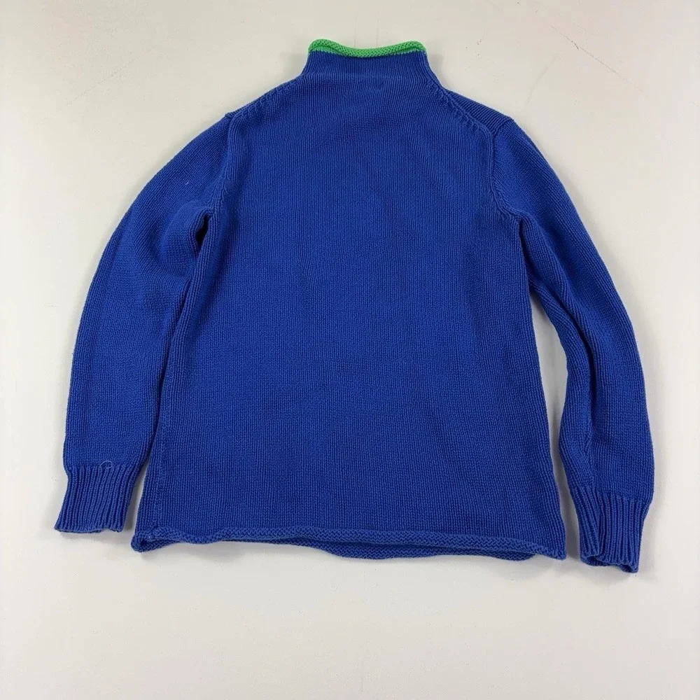 J Crew Sweater Womens XS Blue Mock Neck Fisherman Contrast Trim Knit Pullover